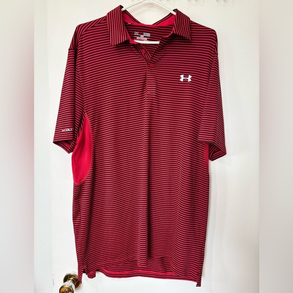 🎉4/30$🎉 Under Armour Red Striped Polo Shirt - Size XL - Picture 1 of 7